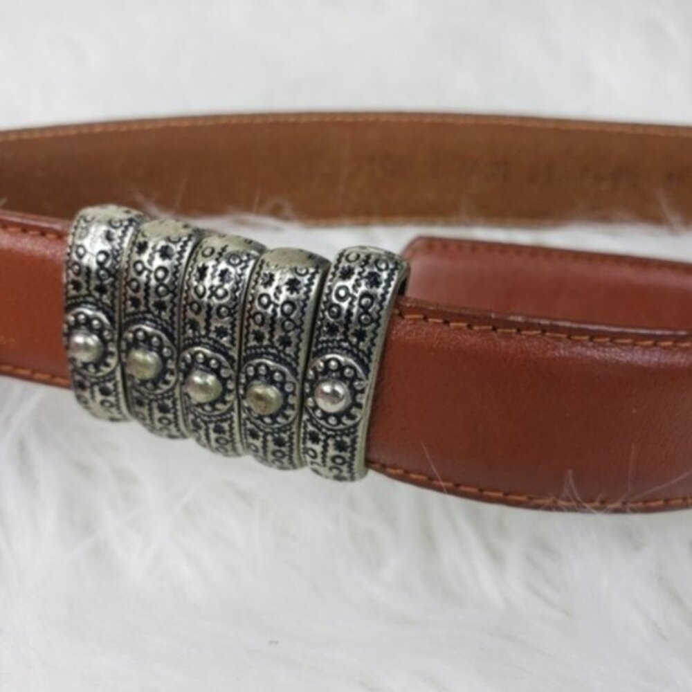 Vintage Brown Leather Belt with Ornate Silver Buckle - Picture 10 of 10